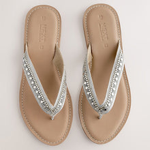 Load image into Gallery viewer, Metallic Standard/Wide Fit Beaded Toe Thong Sandals
