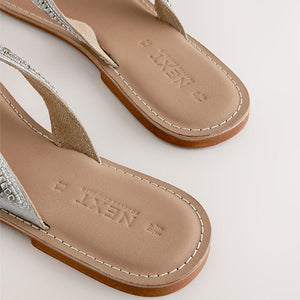 Metallic Standard/Wide Fit Beaded Toe Thong Sandals