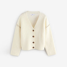 Load image into Gallery viewer, White Ecru Contrast Stitch Button Up V-Neck Cardigan
