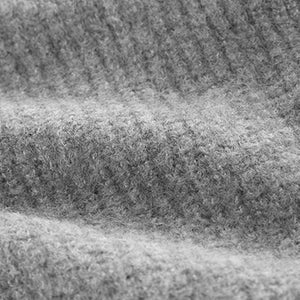 Grey Rib Knitted Zip Through Cardigan Bomber Jacket with Wool