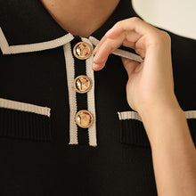 Load image into Gallery viewer, Black White Smart Collared Knitted T-Shirt
