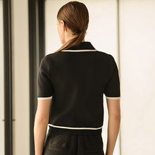 Load image into Gallery viewer, Black White Smart Collared Knitted T-Shirt
