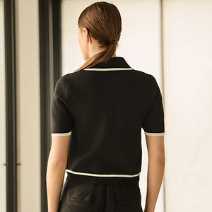 Black White Smart Collared Knitted T-Shirt