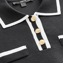 Load image into Gallery viewer, Black White Smart Collared Knitted T-Shirt
