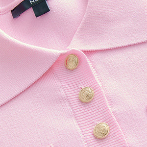 Pink Bright Smart Collared Knitted T-Shirt