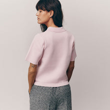 Load image into Gallery viewer, Pink Bright Smart Collared Knitted T-Shirt
