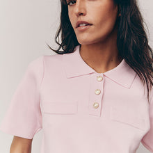 Load image into Gallery viewer, Pink Bright Smart Collared Knitted T-Shirt
