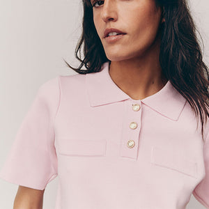 Pink Bright Smart Collared Knitted T-Shirt