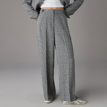Load image into Gallery viewer, Black/White Elastic Back Boucle Mono Wide Leg Trousers
