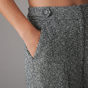 Black/White Elastic Back Boucle Mono Wide Leg Trousers