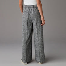 Load image into Gallery viewer, Black/White Elastic Back Boucle Mono Wide Leg Trousers
