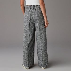 Black/White Elastic Back Boucle Mono Wide Leg Trousers