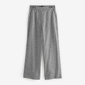 Black/White Elastic Back Boucle Mono Wide Leg Trousers
