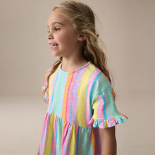 Load image into Gallery viewer, Rainbow Stripe Short Sleeve Jersey Summer Dress (3-12yrs)

