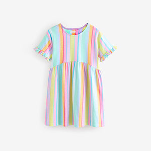 Rainbow Stripe Short Sleeve Jersey Summer Dress (3-12yrs)