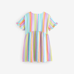 Rainbow Stripe Short Sleeve Jersey Summer Dress (3-12yrs)