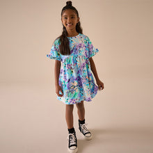 Load image into Gallery viewer, Blue Graffiti Print Short Sleeve Jersey Summer Dress (3-12yrs)
