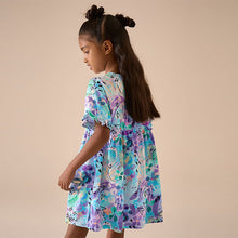 Load image into Gallery viewer, Blue Graffiti Print Short Sleeve Jersey Summer Dress (3-12yrs)
