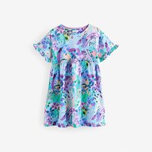 Load image into Gallery viewer, Blue Graffiti Print Short Sleeve Jersey Summer Dress (3-12yrs)
