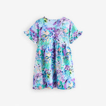 Load image into Gallery viewer, Blue Graffiti Print Short Sleeve Jersey Summer Dress (3-12yrs)
