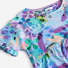 Load image into Gallery viewer, Blue Graffiti Print Short Sleeve Jersey Summer Dress (3-12yrs)
