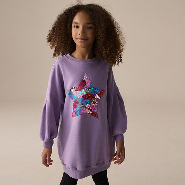 Lilac Purple Sequin Star Jumper Dress (3-10yrs)