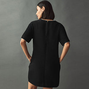 Black Boucle Short Sleeve Mini Dress