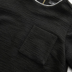 Black Boucle Short Sleeve Mini Dress