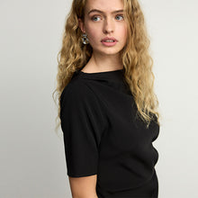 Load image into Gallery viewer, Black Ruched Short Sleeve Midi Dress
