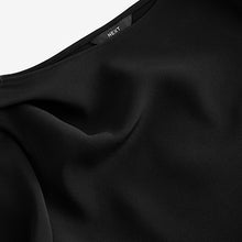 Load image into Gallery viewer, Black Ruched Short Sleeve Midi Dress
