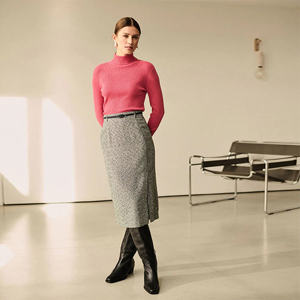 Black/White Boucle Mono Textured Pencil Skirt