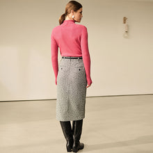 Load image into Gallery viewer, Black/White Boucle Mono Textured Pencil Skirt
