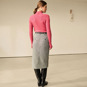Black/White Boucle Mono Textured Pencil Skirt