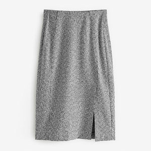 Black/White Boucle Mono Textured Pencil Skirt