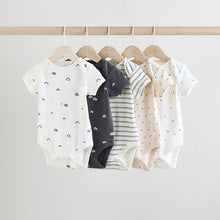 Load image into Gallery viewer, Black/White Short Sleeve Baby Bodysuits 5 Pack
