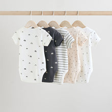 Load image into Gallery viewer, Black/White Short Sleeve Baby Bodysuits 5 Pack
