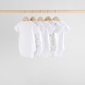 White Animal Print Short Sleeve Baby Bodysuits 5 Pack