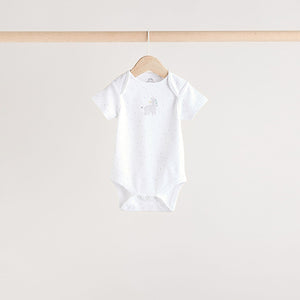 White Animal Print Short Sleeve Baby Bodysuits 5 Pack