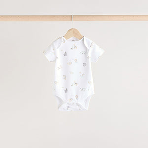 White Animal Print Short Sleeve Baby Bodysuits 5 Pack