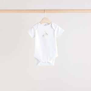 White Animal Print Short Sleeve Baby Bodysuits 5 Pack