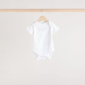 White Animal Print Short Sleeve Baby Bodysuits 5 Pack