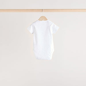 White Animal Print Short Sleeve Baby Bodysuits 5 Pack