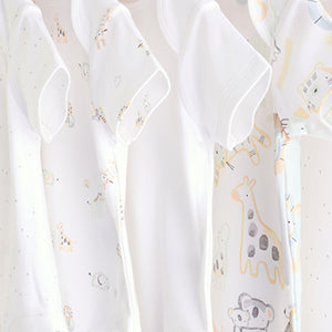 White Animal Print Short Sleeve Baby Bodysuits 5 Pack
