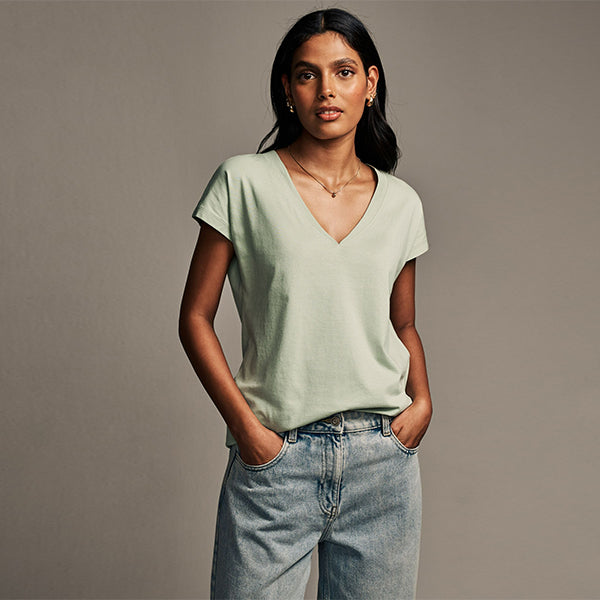 Sage Green V-Neck Cap Sleeve T-Shirt