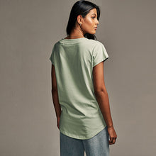 Load image into Gallery viewer, Sage Green V-Neck Cap Sleeve T-Shirt

