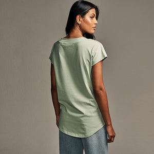 Sage Green V-Neck Cap Sleeve T-Shirt
