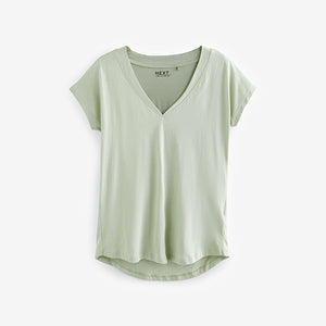 Sage Green V-Neck Cap Sleeve T-Shirt