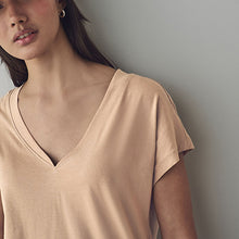 Load image into Gallery viewer, Neutral V-Neck Cap Sleeve T-Shirt
