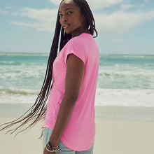 Load image into Gallery viewer, Fluro Pink V-Neck Cap Sleeve T-Shirt
