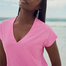 Load image into Gallery viewer, Fluro Pink V-Neck Cap Sleeve T-Shirt
